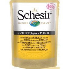 Schesir Tuna with Chicken fillets ТУНЕЦ и КУРИЦА влажный корм консервы для кошек пауч 100 г (751027)